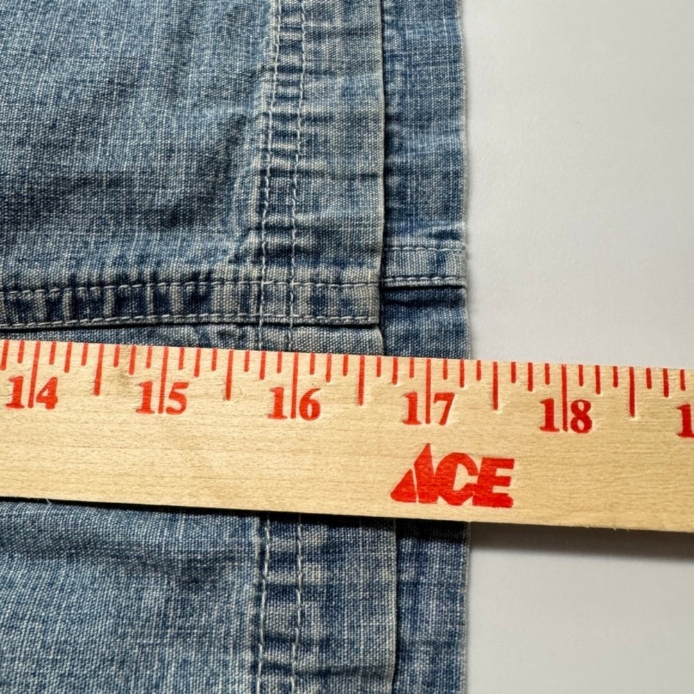 French Cuff Denim Mini Skirt Blue Cotton Purple Button Utility Pockets Size 8 - Picture 5 of 9